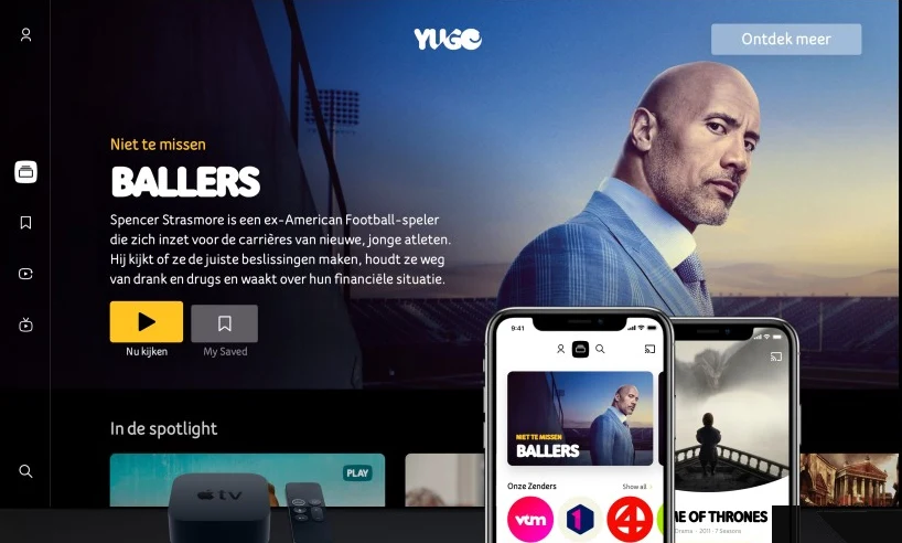 De Yugo tv-interface met de bijhorende mobiele apps